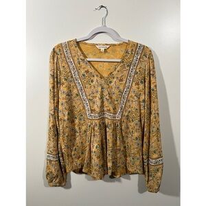 Lucky Brand Boho Blouse Long Sleeve Size Small in Yellow